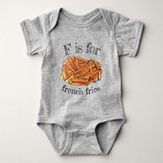 F is for French Fry Fries Fried Potatoes Junk Food Baby Bodysuit (Front)