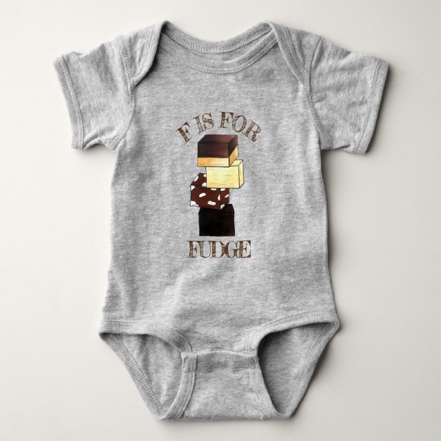 F is for Fudge Confectionery Candy Sweets Baby Bodysuit (Front)