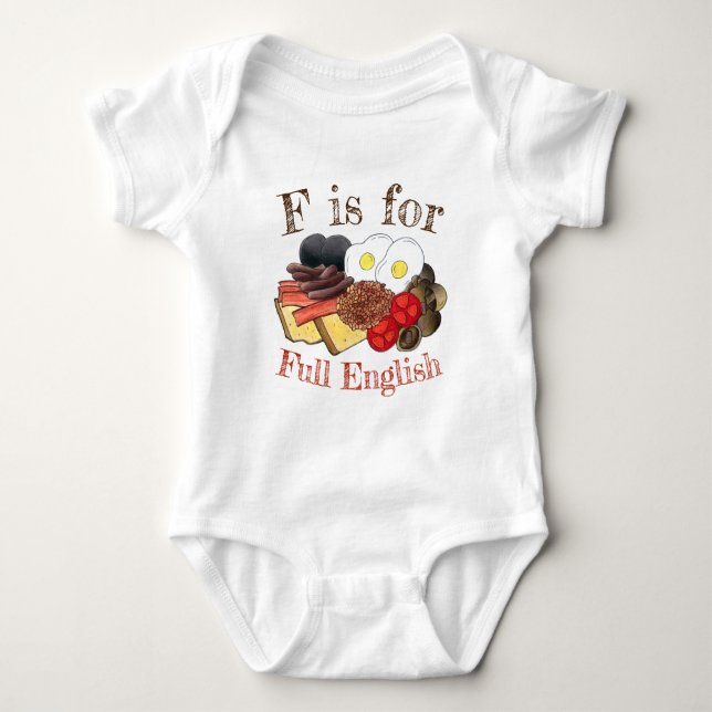 F is for FULL ENGLISH Breakfast UK British Food Baby Bodysuit (Front)