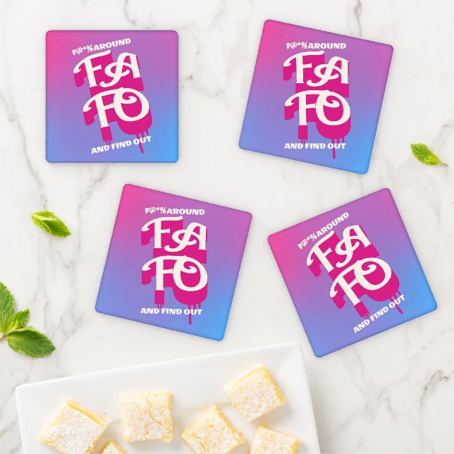 F__K Around And Find Out White On Pink Typography Coaster Set (In Situ)