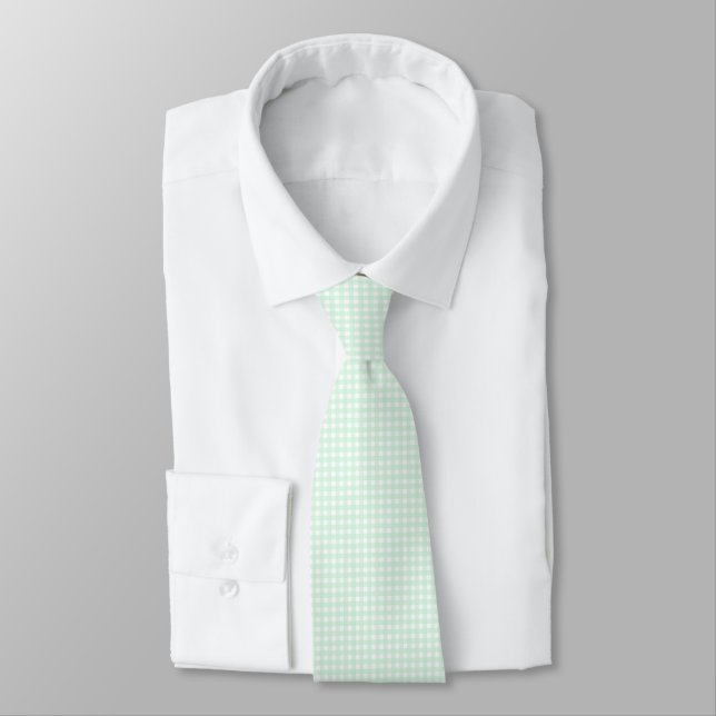 F & L Green Gingham Neck Tie (Tied)