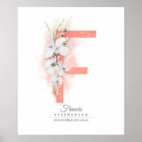 F Letter Monogram White Orchids and Pampas Grass Poster