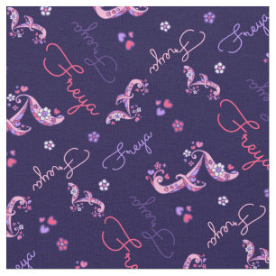 F monogram and personalized name Freya fabric