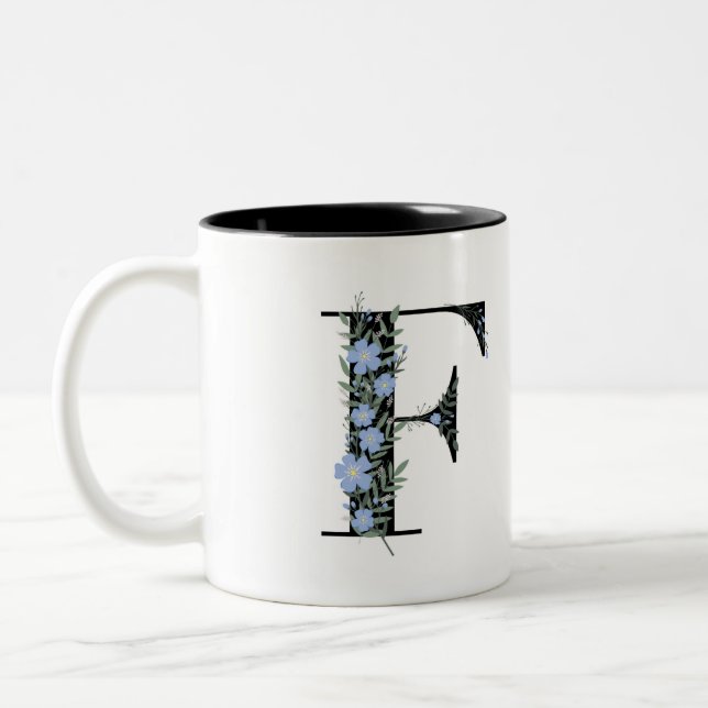 F Monogram Classic Black and White  Two-Tone Coffee Mug (Left)