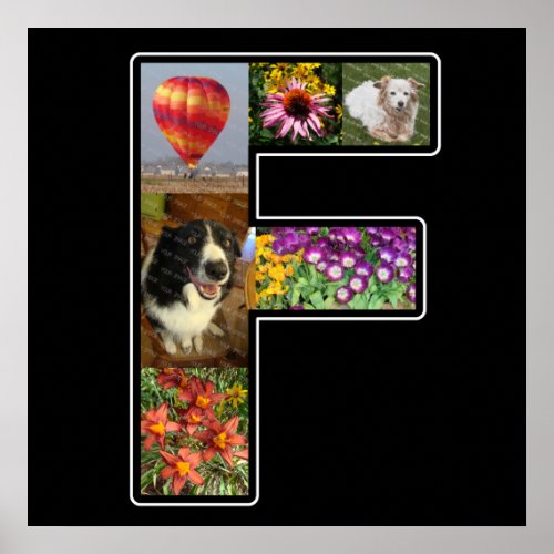 F Monogram Create Your Own 6 Photo Collage Black Poster
