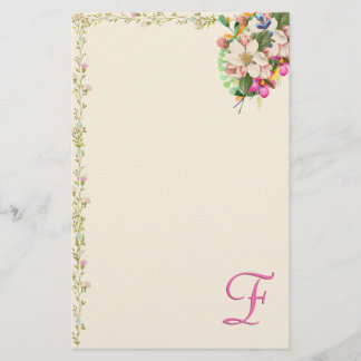F Monogram Floral Bouquet Stationery