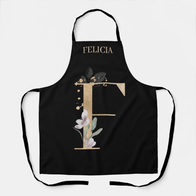 F Monogram Floral Personalized Apron (Front)