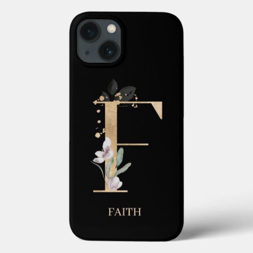 F Monogram Floral Personalized iPhone 13 Case