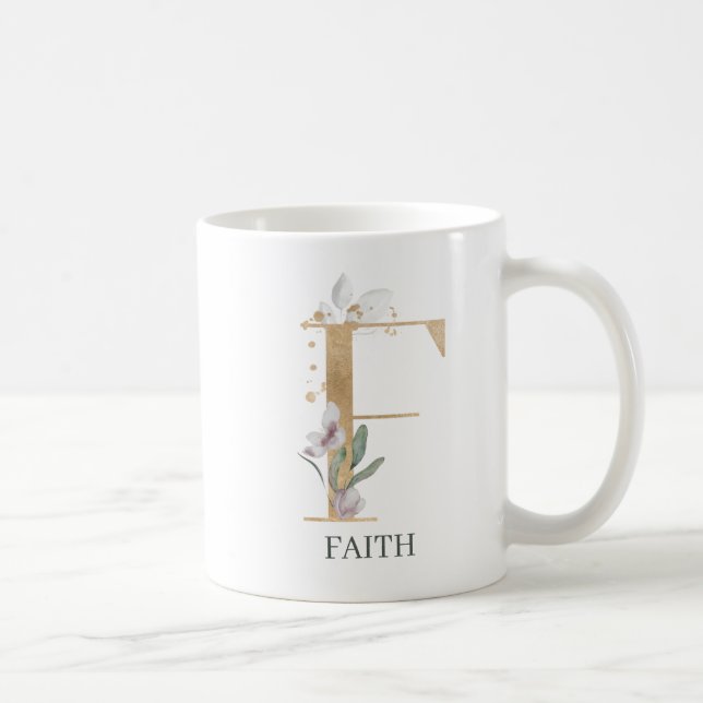 F Monogram Floral Personalized Coffee Mug (Right)