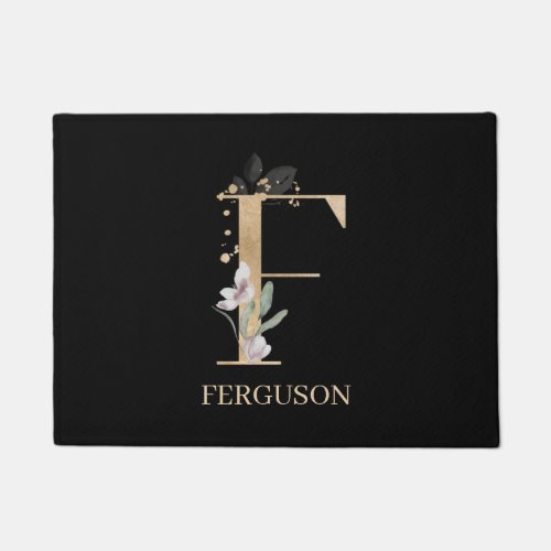 F Monogram Floral Personalized Doormat