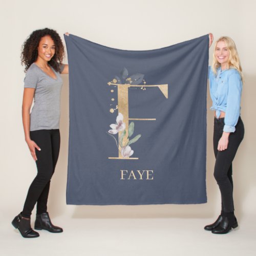 F Monogram Floral Personalized Fleece Blanket