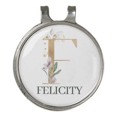 F Monogram Floral Personalized Golf Hat Clip