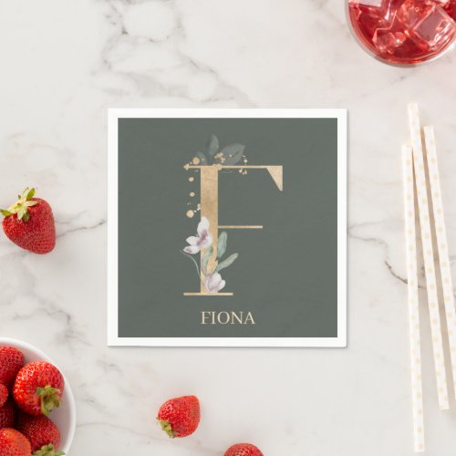 F Monogram Floral Personalized Napkins