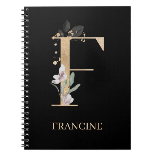 F Monogram Floral Personalized Notebook