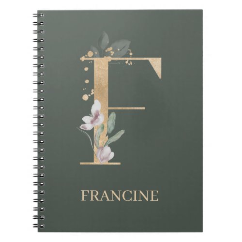 F Monogram Floral Personalized Notebook