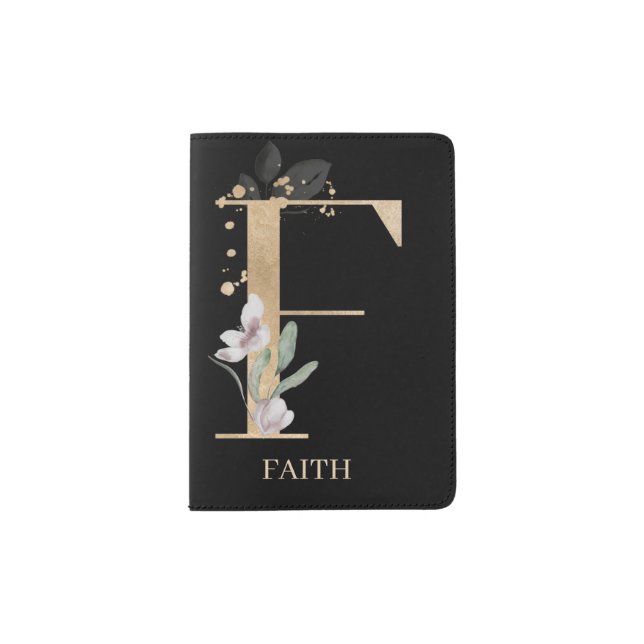 F Monogram Floral Personalized Passport Holder (Front)