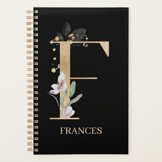 F Monogram Floral Personalized Planner (Front)