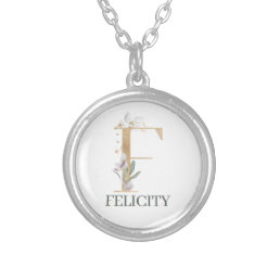 F Monogram Floral Personalized Silver Plated Necklace