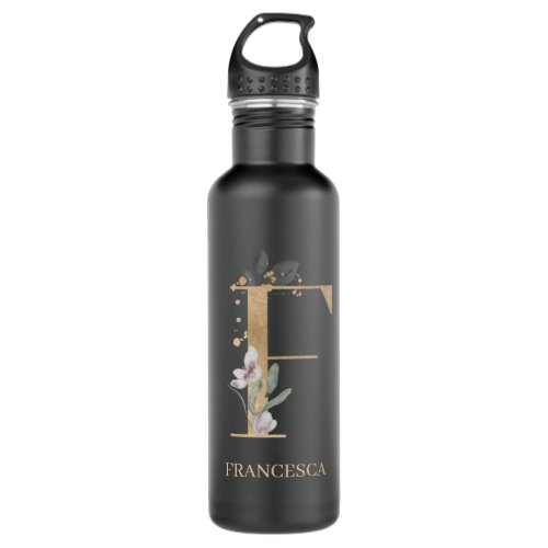 F Monogram Floral Personalized Stainless Steel Water Bottle