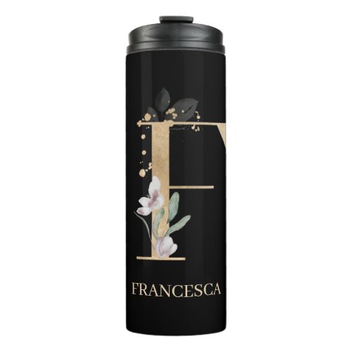 F Monogram Floral Personalized Thermal Tumbler