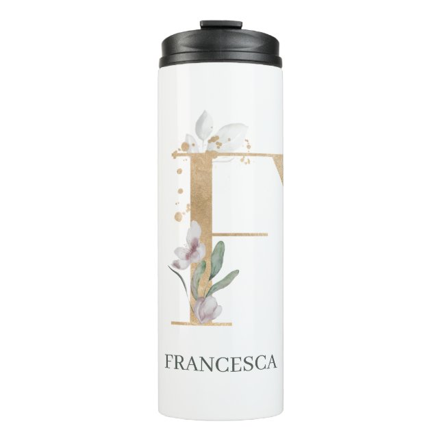 F Monogram Floral Personalized Thermal Tumbler (Front)