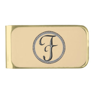 F Monogram Gold Finish Money Clip