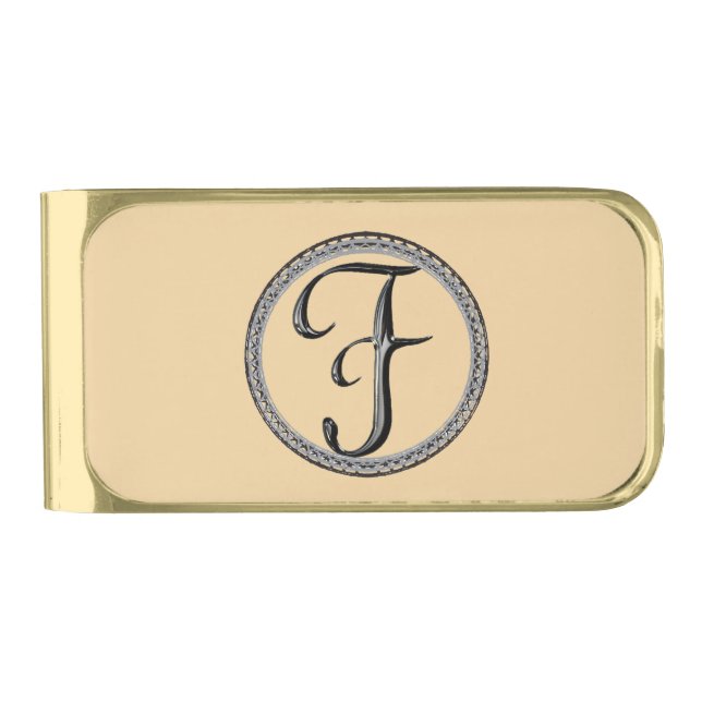 F Monogram Gold Finish Money Clip (Front)