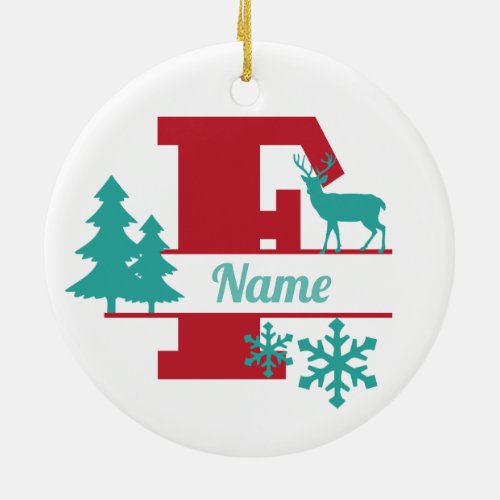 F Monogram Initial Christmas Holiday Tree Ornament