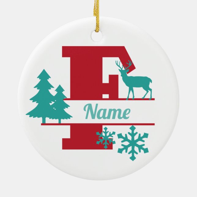 F Monogram Initial Christmas Holiday Tree Ornament (Back)