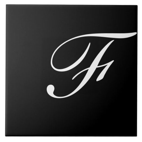 F Monogram Initial White on Black Ceramic Tile