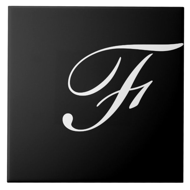 F Monogram Initial White on Black Ceramic Tile (Front)