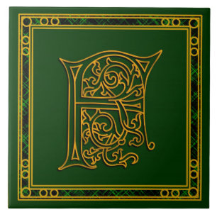 F Monogram "Irish Gold on Green" Ceramic Tiles
