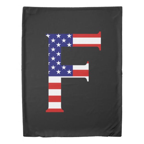 F Monogram overlaid on USA Flag bedtccn Duvet Cover