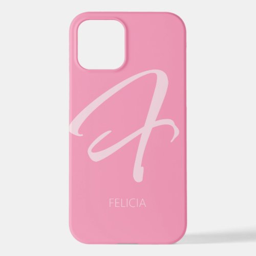 F Monogram Personalized Pink iPhone 12 Case