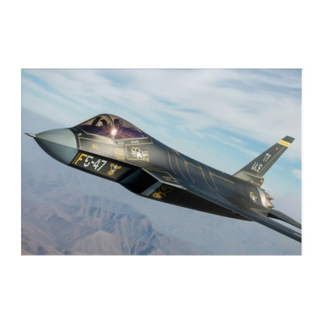 F Stealth Fighter Jet – Futuristic Military Air Acrylic Print (Front)