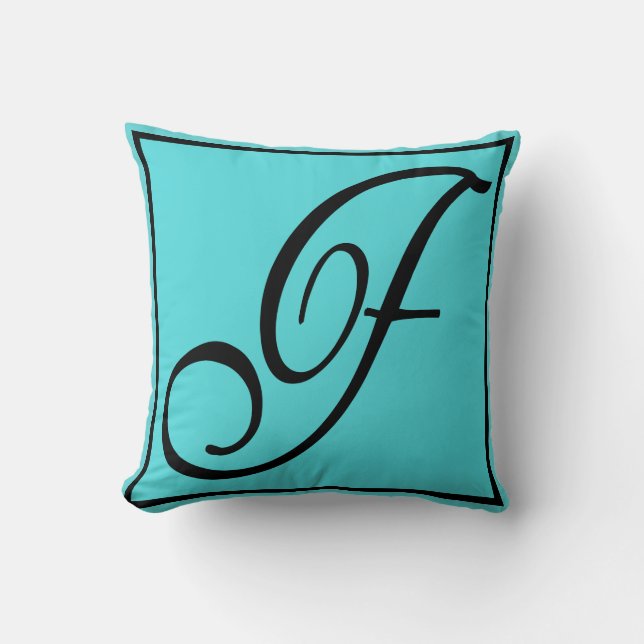 F - The Letter F on Aqua Background Throw Pillow (Front)