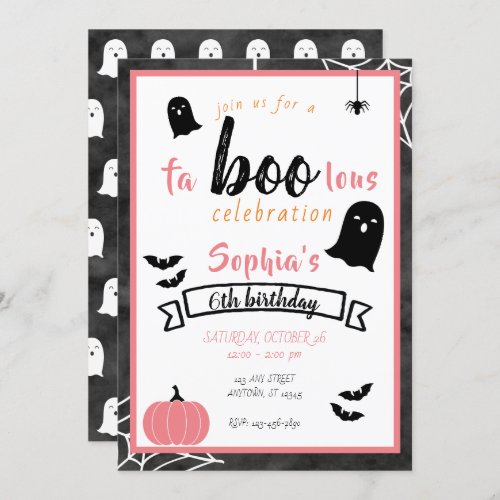 Faboolous Girls Birthday Ghost Halloween Invitation