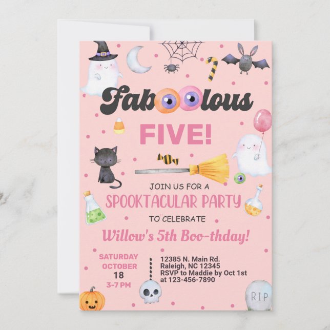 Fa-boo-lous Halloween girl birthday invite ANY AGE (Front)