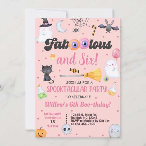 Fa_boo_lous Halloween girl birthday invite ANY AGE