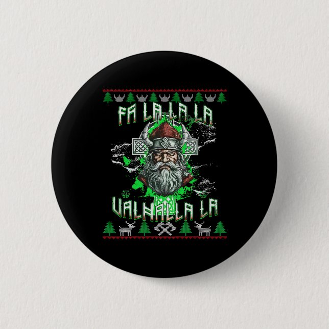 Fa La 8 Valhalla Santa Hat Viking Skull Christmas  Button (Front)