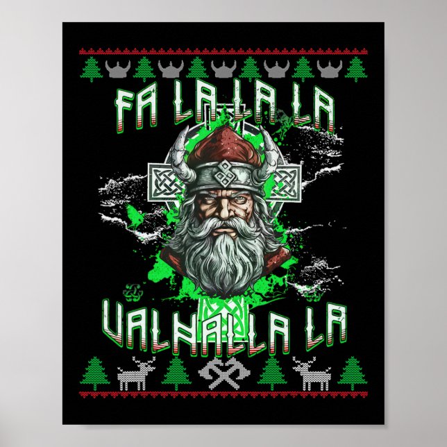 Fa La 8 Valhalla Santa Hat Viking Skull Christmas  Poster (Front)