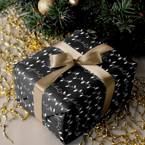 Fa La Christmas String Lights Black white  Gold Wrapping Paper Sheets
