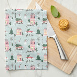 Fa La Home For The Holiday Town & Pink Retro Van Kitchen Towel<br><div class="desc">Celebrate the magical and festive holiday season with our holiday kitchen towel. Our vintage holiday design features a fun vintage town scenery and landscape. Every little detail is captured in this quaint little neighborhood. Features Pink house decked out in festive decorations, pink snow covered trees, festive showman, lamp post, children...</div>