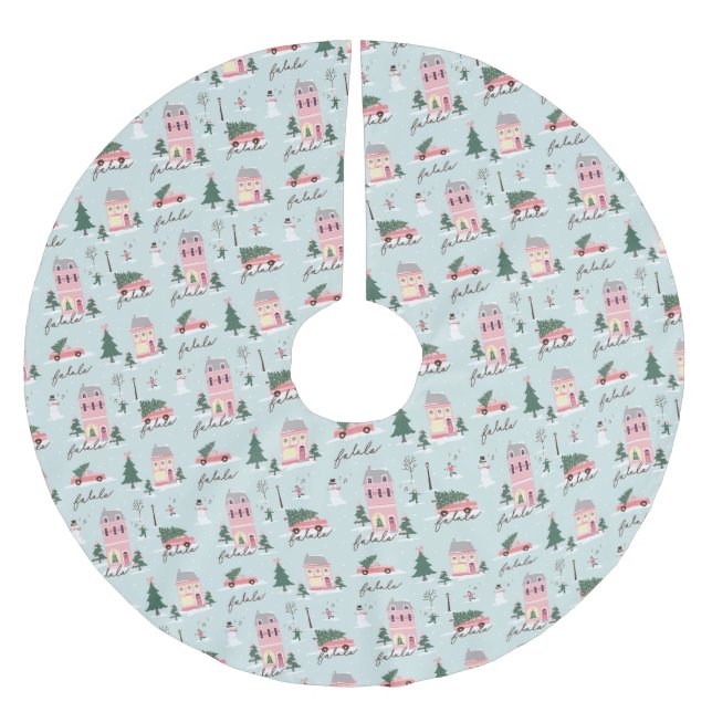 Fa La Home For The Holidays Town & Pink Retro Van Brushed Polyester Tree Skirt (Front)