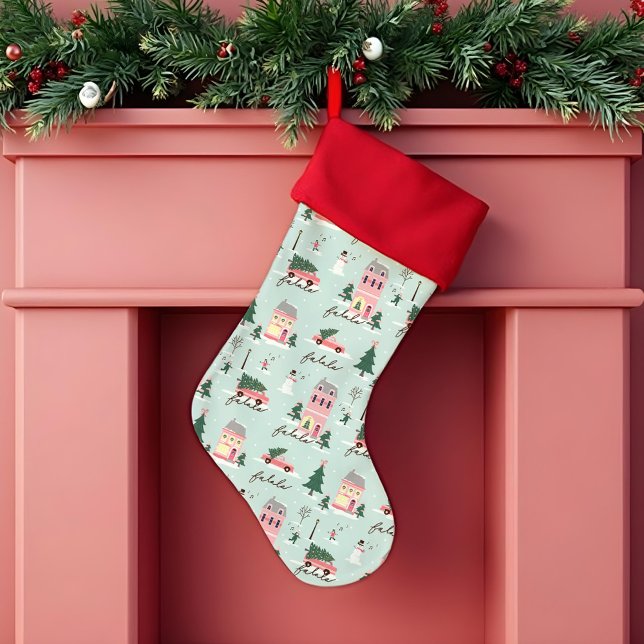 Fa La Home For The Holidays Town & Pink Retro Van Christmas Stocking (Fa La Home For The Holidays Town & Pink Retro Van Christmas Stocking)