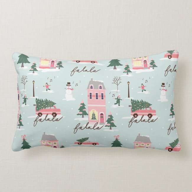 Fa La Home For The Holidays Town & Pink Retro Van Lumbar Pillow