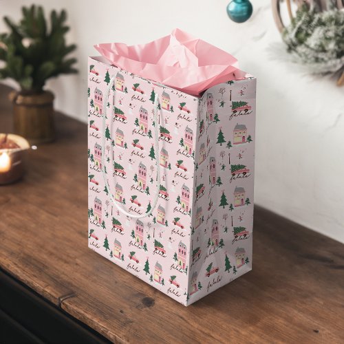 Fa La Home For The Holidays Town  Pink Retro Van Medium Gift Bag