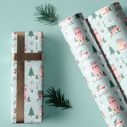 Fa La Home For The Holidays Town &amp; Pink Retro Van Wrapping Paper