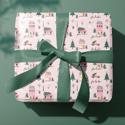 Fa La Home For The Holidays Town &amp; Pink Retro Van Wrapping Paper