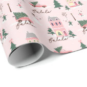 Fa La Home For The Holidays Town & Pink Retro Van Wrapping Paper (Roll Corner)